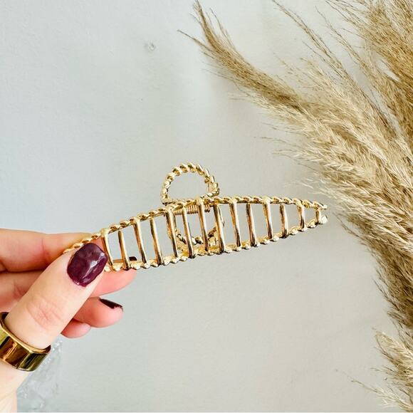 NEW ANTHROPOLOGIE Jumbo XL Rectangular Open Gold Metal Hair Claw Clip Set Duo 2 - Picture 7 of 11